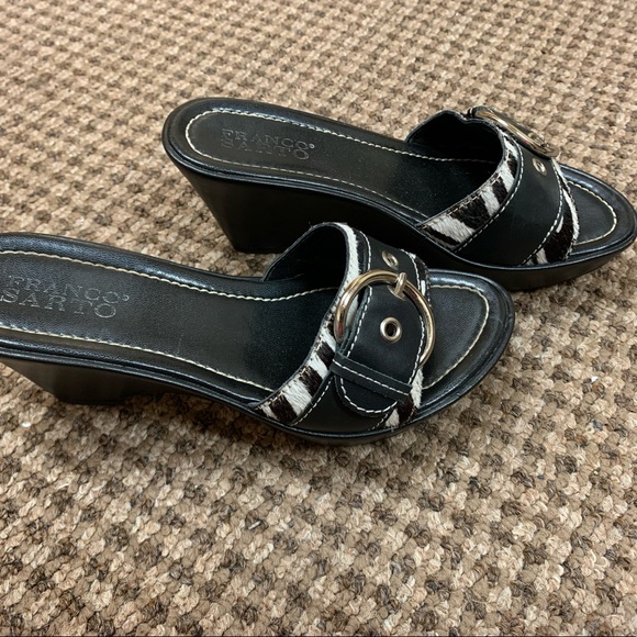 Franco Sarto Womens Calf Hair Zebra Print Black Leather Slide Sandals Heels - Picture 4 of 5